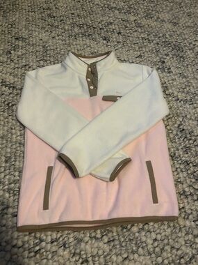 Vineyard Vines Pink & Ivory Fleece Pullover with Taupe Trim